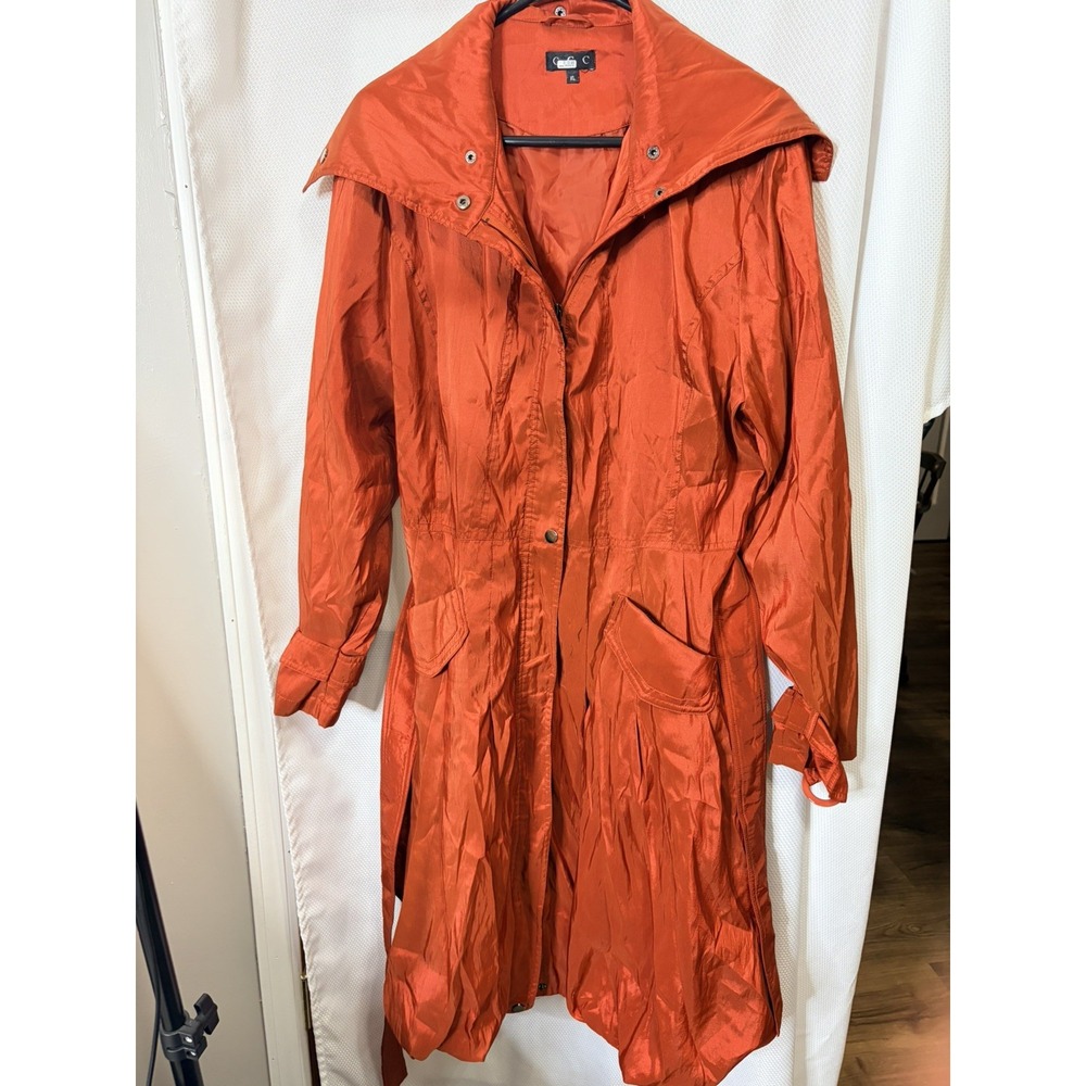 C Collection Women's XL Burnt Orange Trench Coat Belted Lightweight Rain Jacket